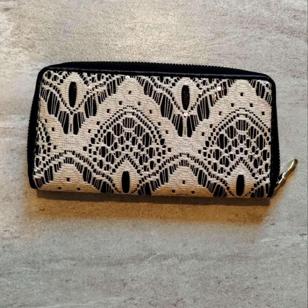 Black and Cream Sequin Wallet